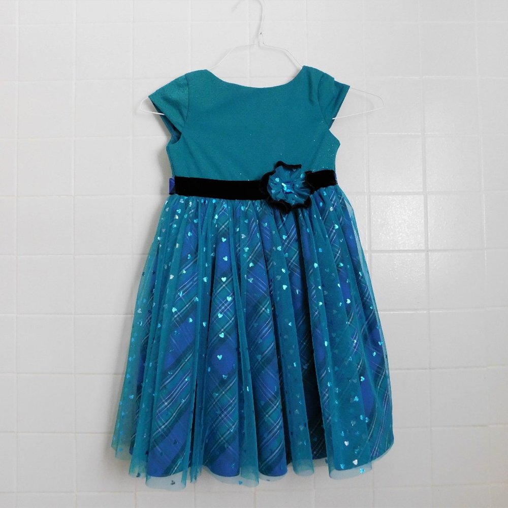 Turquoise and Blue Plaid Detailed Dress